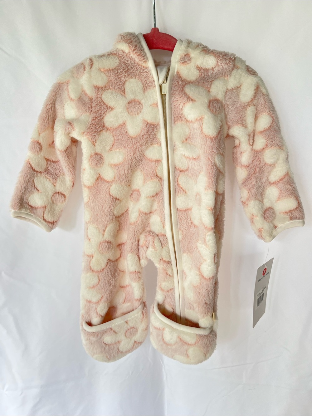 Huggies Pink Fleece Floral Hooded Footie One-Piece with Zipper, Size NB, NWT